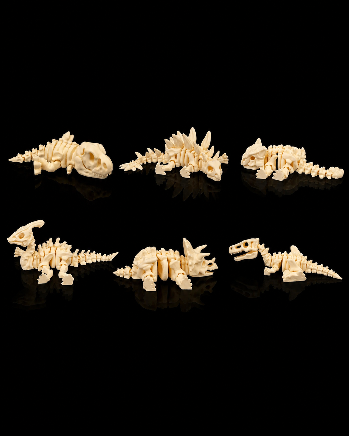 Set 6 Dinosauri Scheletro Articolati | Collezione Flessibile Stampata in 3D