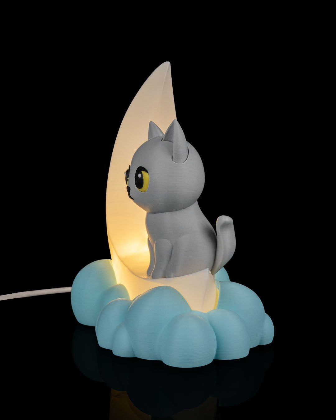 Lampada LED Gatto sulla Luna – Lampada da Tavolo Decorativa in Stampa 3D