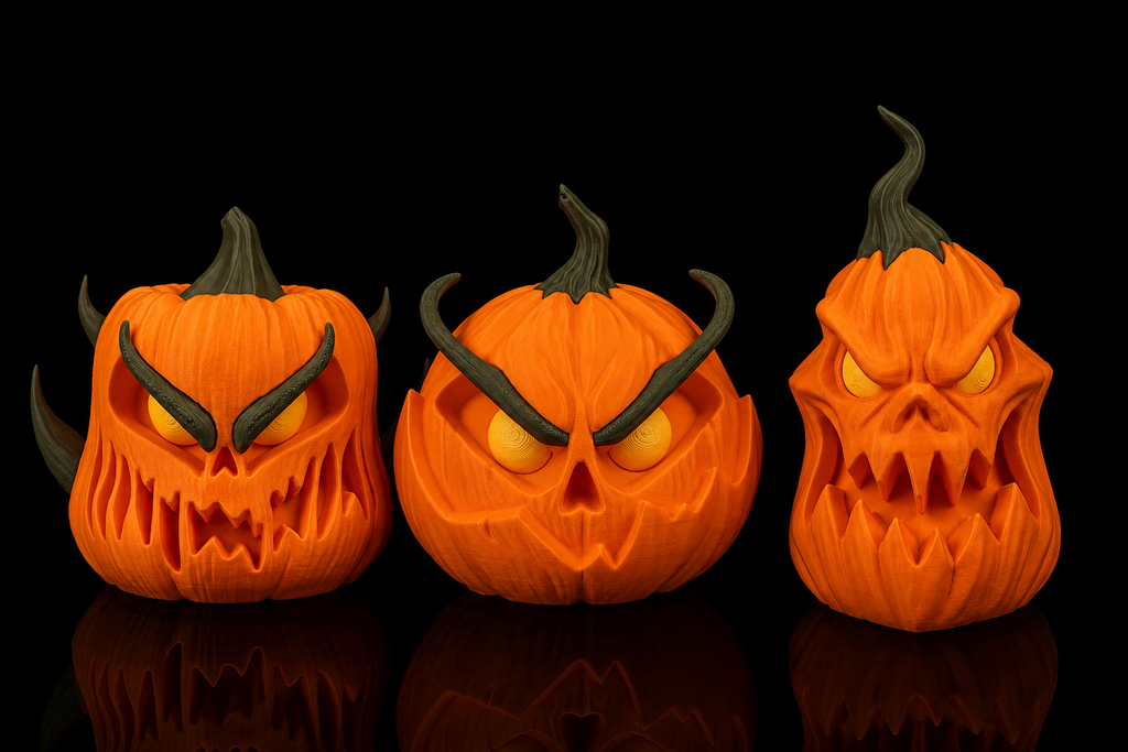 Kit 3 Zucche Demoniache Halloween in Stampa 3D – Decorazione Horror