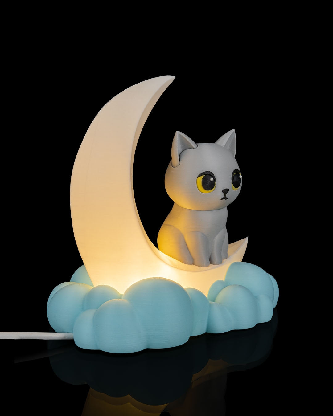 Lampada LED Gatto sulla Luna – Lampada da Tavolo Decorativa in Stampa 3D