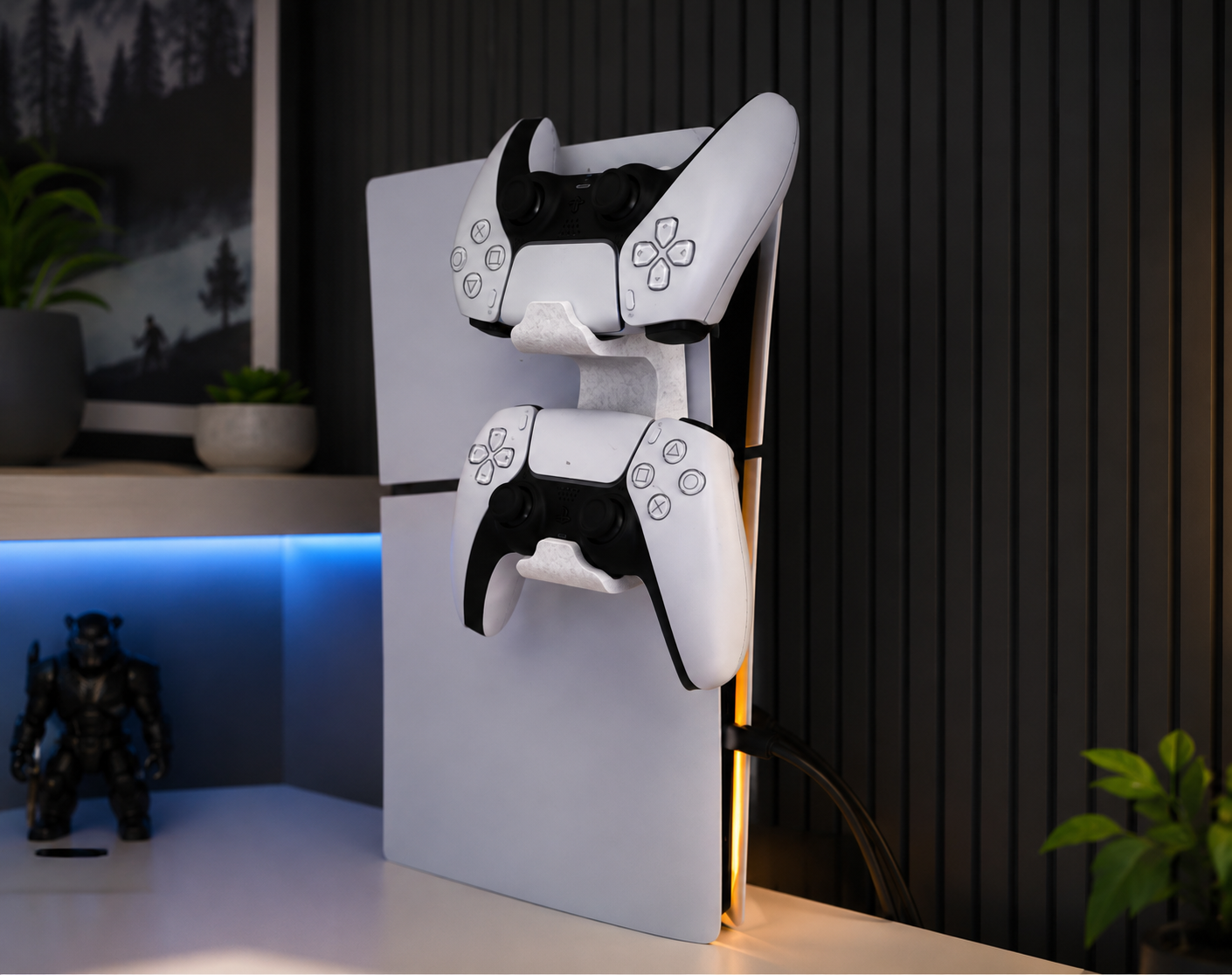 Supporto Doppio per Controller PS5 – Supporto Verticale in PLA Stampato in 3D | Colore Bianco