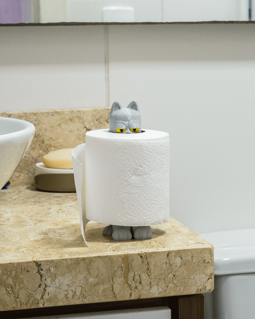 Porta Rotolo Carta Igienica Gatto Buffo – Decorazione Bagno Stampata in 3D