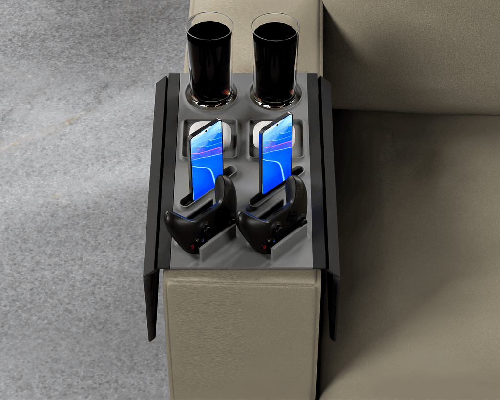 Organizzatore Doppio per Bracciolo del Divano Gaming – Porta Controller, Smartphone e Bicchieri | Stampato in 3