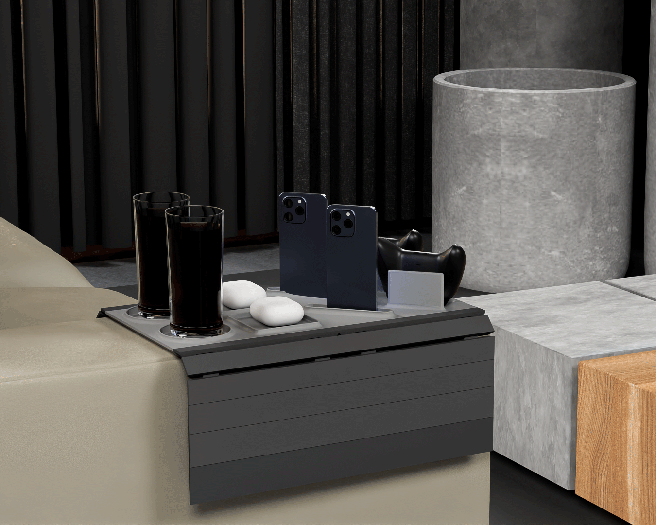 Organizzatore Doppio per Bracciolo del Divano Gaming – Porta Controller, Smartphone e Bicchieri | Stampato in 3