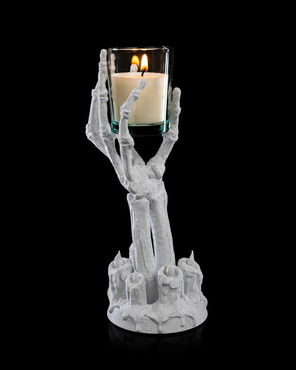 Portacandela “Fiamma Oscura” – Supporto Decorativo a Forma di Mano Scheletrica Stampato in 3D