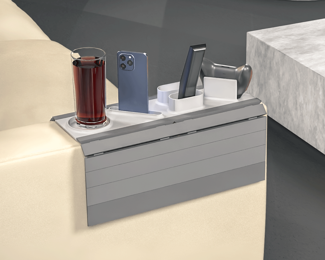 Organizzatore per Bracciolo del Divano Gaming con Porta Controller, Porta Smartphone e Porta Bicchiere – Stampato in 3D