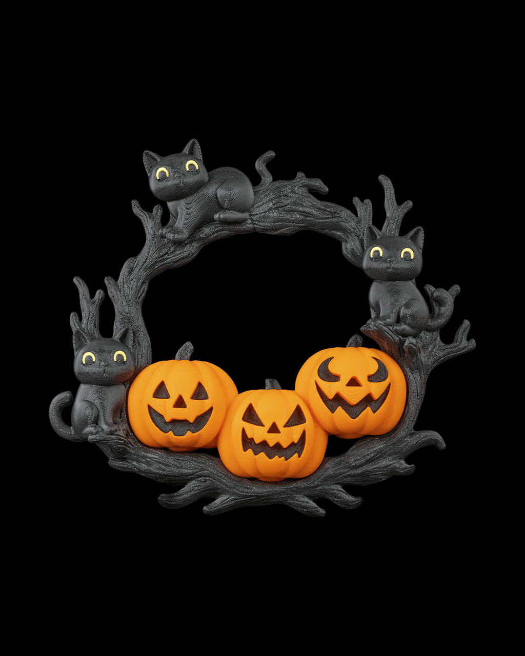 Centrotavola Halloween con Gatti Neri e Zucche – Decorazione in PLA Stampata in 3D
