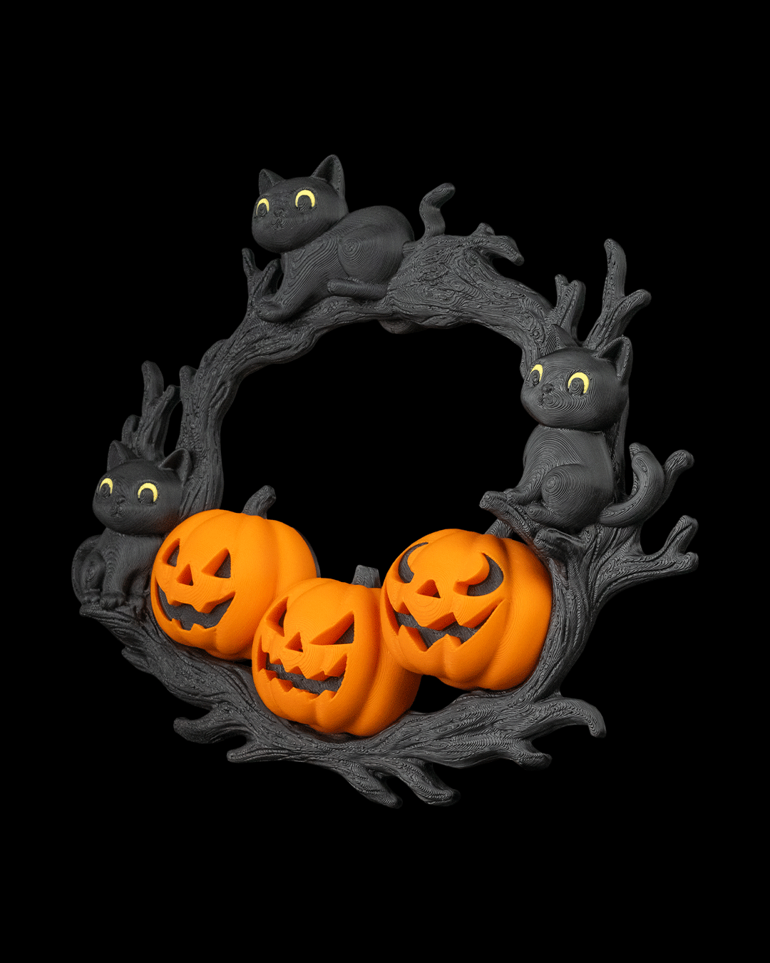 Centrotavola Halloween con Gatti Neri e Zucche – Decorazione in PLA Stampata in 3D