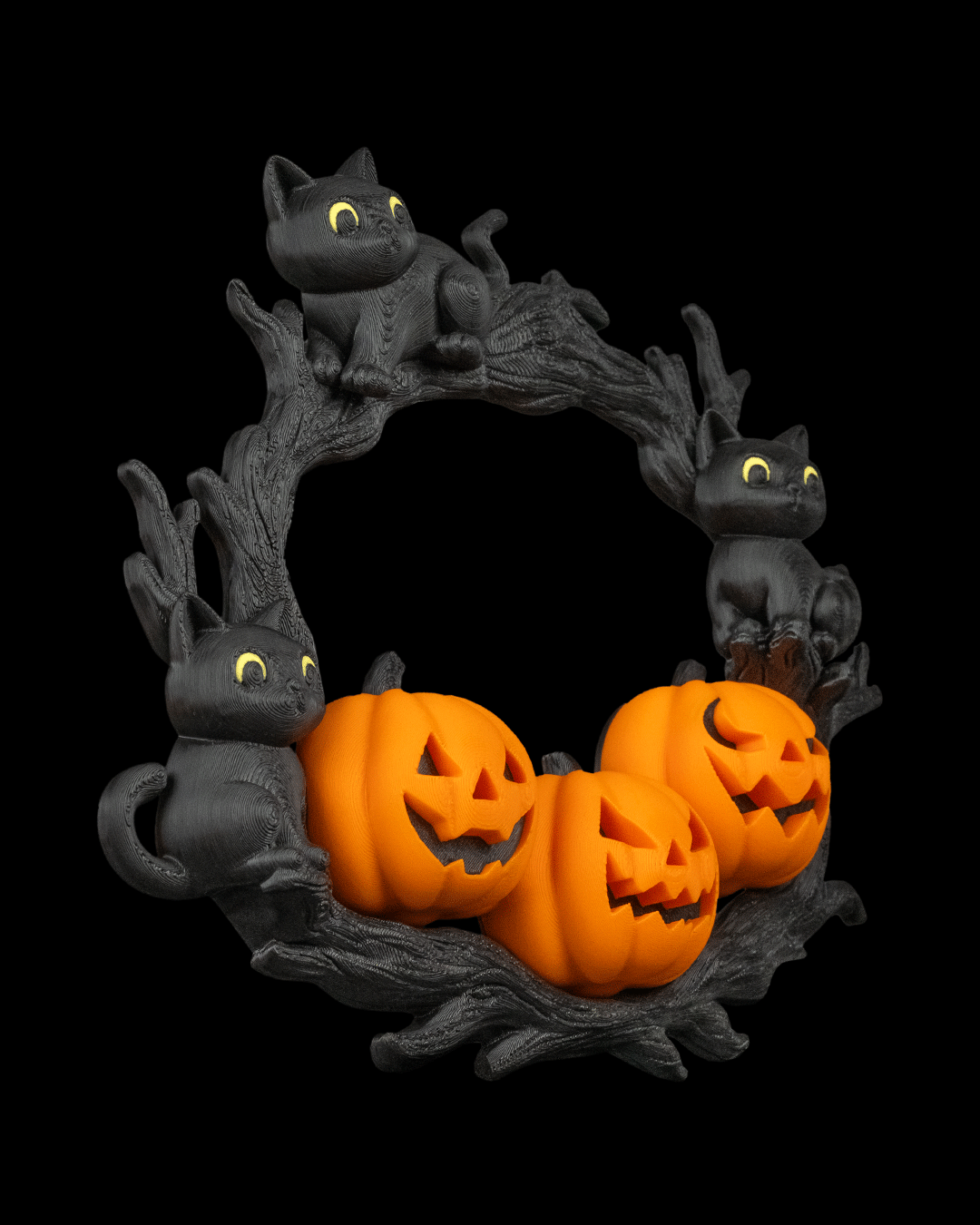 Centrotavola Halloween con Gatti Neri e Zucche – Decorazione in PLA Stampata in 3D