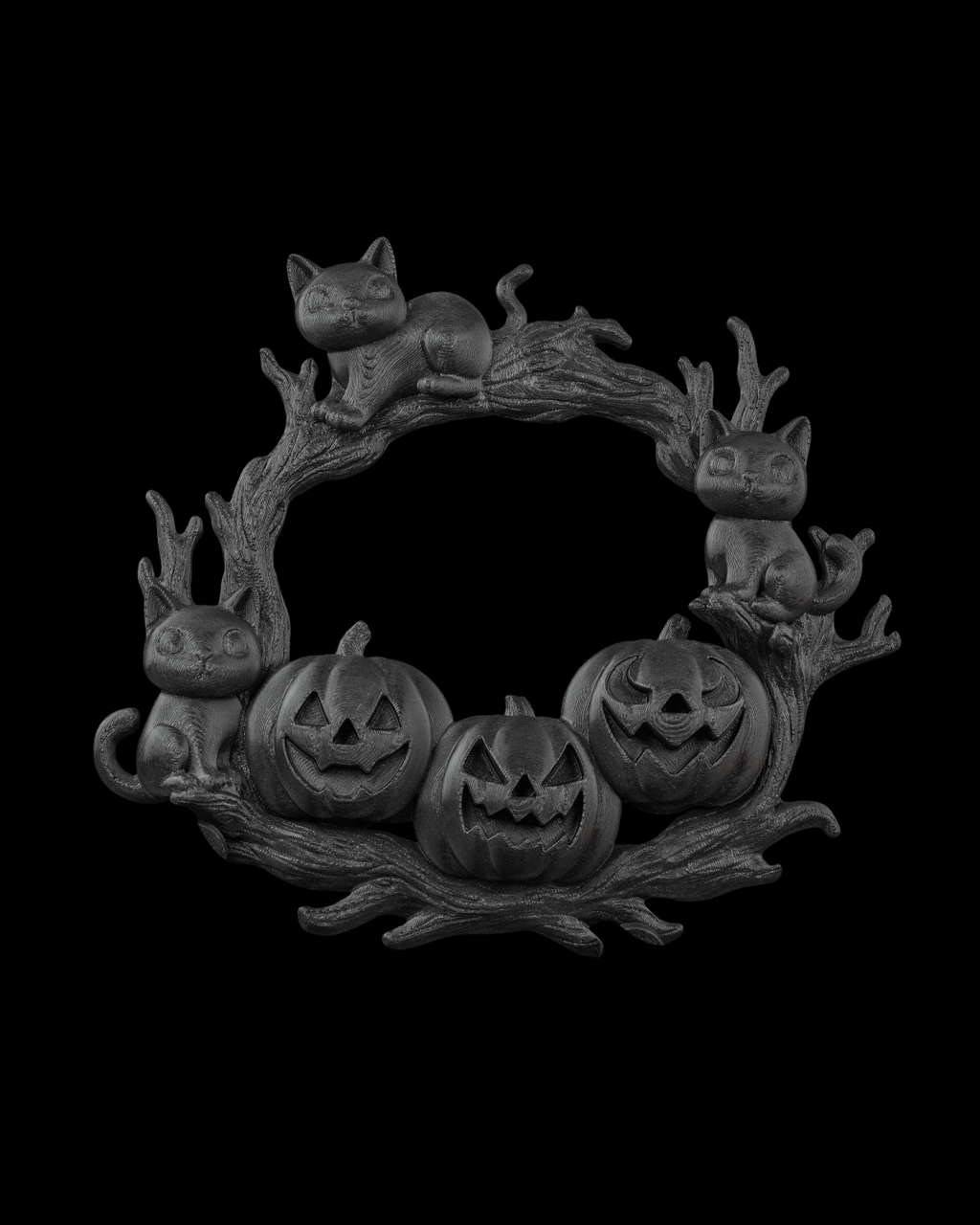 Centrotavola Halloween con Gatti Neri e Zucche – Decorazione in PLA Stampata in 3D