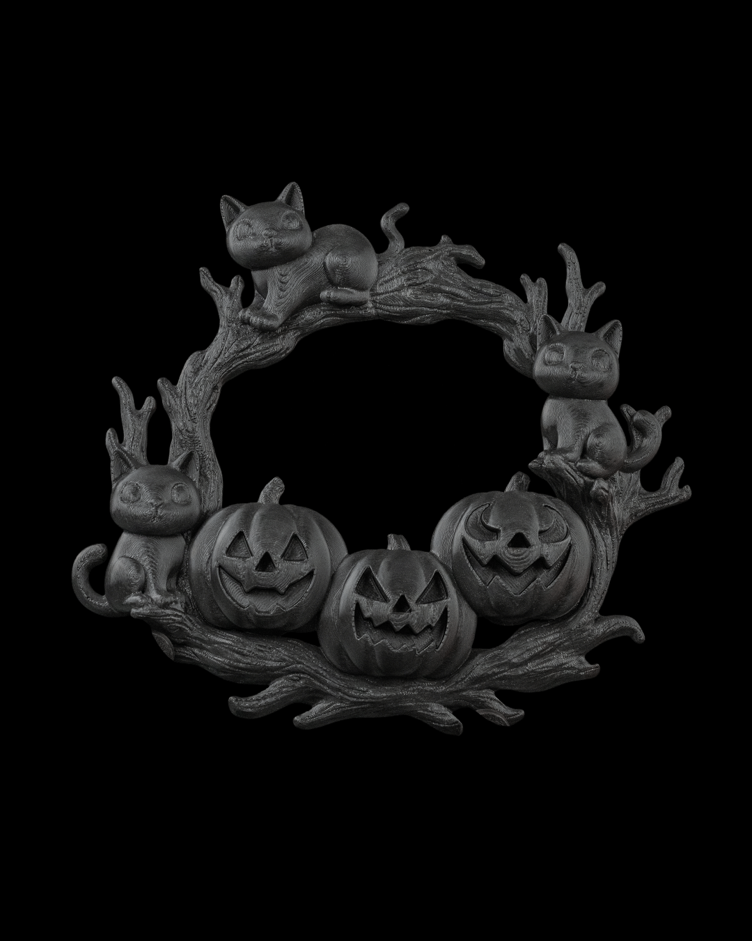 Centrotavola Halloween con Gatti Neri e Zucche – Decorazione in PLA Stampata in 3D