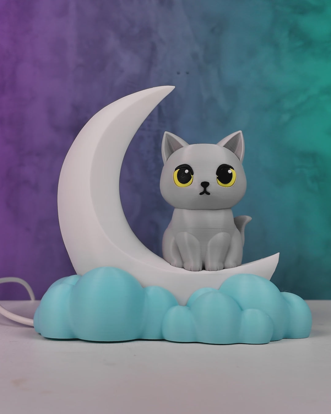 Lampada LED Gatto sulla Luna – Lampada da Tavolo Decorativa in Stampa 3D
